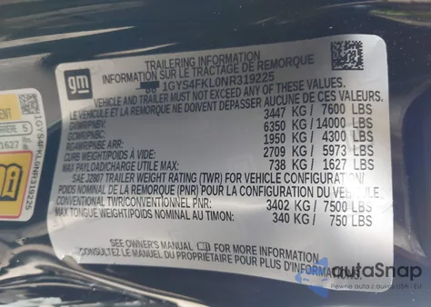 2022 Cadillac Escalade Sport z USA, uszkodzony, nr VIN 1GYS4FKL0NR319225